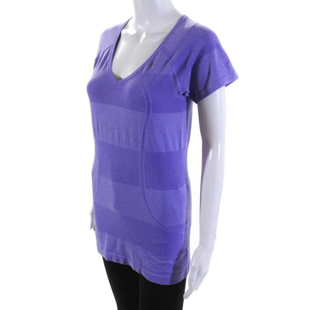 Lululemon Run Swiftly V Neck Short Sleeve Top Purple 8